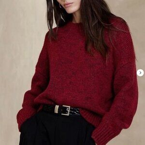 Banana Republic Mona Oversized Wool-Cotton Sweater Winterberry Red S